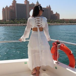 Flowy white tie back maxi dress